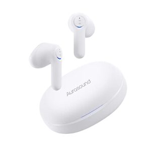 true wireless earbuds, 4 mics call noise cancelling headphones 13mm dynamic driver for deep bass & stereo sound, wireless charging case, aadaptive eq & low latency for online meeting & sport（white）