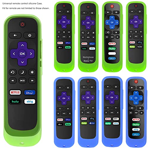 PINOWU [2 Pack Universal Remote Cover (Glow in the dark) Compatible with TCL Roku/Hisense Roku TV remote/Roku Express 4K+ /Roku Streaming Stick 4K / Roku 2 3 4 Remote w/Lanyard (Green and Blue)