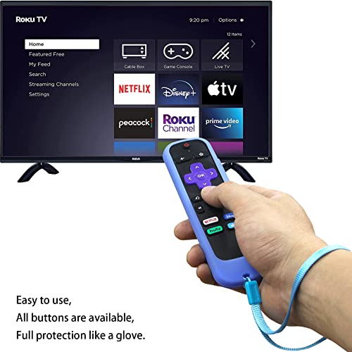 PINOWU [2 Pack Universal Remote Cover (Glow in the dark) Compatible with TCL Roku/Hisense Roku TV remote/Roku Express 4K+ /Roku Streaming Stick 4K / Roku 2 3 4 Remote w/Lanyard (Green and Blue)