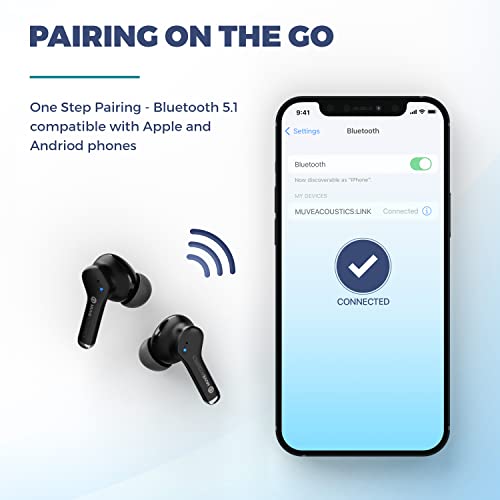 MuveAcoustics Link Earbud Headphones True Wireless Bluetooth, in-Ear, Earphones ENC Noise Canceling Microphone, 24H Playtime, IPX5, for Small Ears, Travel, Commute, Home Office