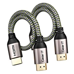 gearit hdmi cable (2-pack / 0.75ft / 0.22m) high-speed hdmi 2.0b, 4k 60hz, 3d, arc, hdcp 2.2, hdr, 18gbps – nylon braided cord