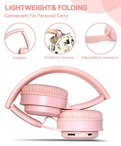 scorking Kids Bluetooth Headphones, Wireless Headphones for Kids with Built-in Microphone, Over Ear Kids Headphones Wireless Foldable Stereo AUX 3.5mm for Boys Girls School Smartphone iPad Tablet