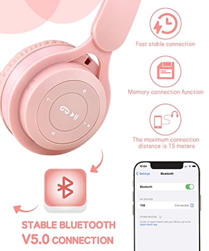 scorking Kids Bluetooth Headphones, Wireless Headphones for Kids with Built-in Microphone, Over Ear Kids Headphones Wireless Foldable Stereo AUX 3.5mm for Boys Girls School Smartphone iPad Tablet