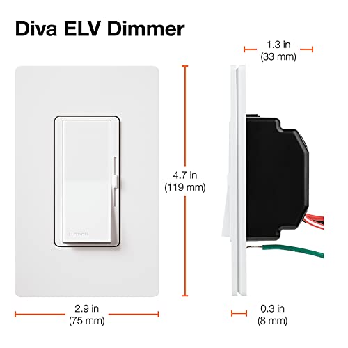 Lutron DVELV-300P-BL Diva 300-Watt Single Pole Electronic Low-Voltage Dimmer, Black