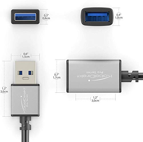 KabelDirekt – USB A 3.0 Extension Cable – 6 inches x2 – (Connect USB A to Socket USB A, Suitable for All USB A Ports, Black, Space Gray) – Pro Series