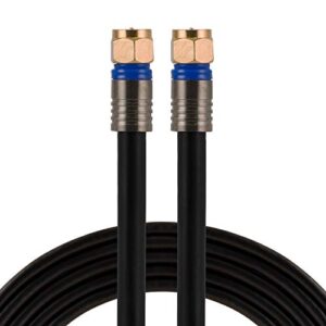 ge rg6 coaxial cable, 25 ft. f-type connectors, quad shielded coax cable, 3 ghz digital, in-wall rated, ideal for tv antenna, dvr, vcr, satellite, cable box, home theater, black, 33531