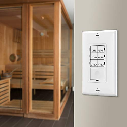 ENERLITES 4-Hour No Neutral Wire Countdown Timer Switch, 5-10-30-60 Min, 2-4 Hour, For Bathroom Fans, Heaters, Lights, LED Indicator, 120VAC 800W, UL Listed, HET06-J-W, White