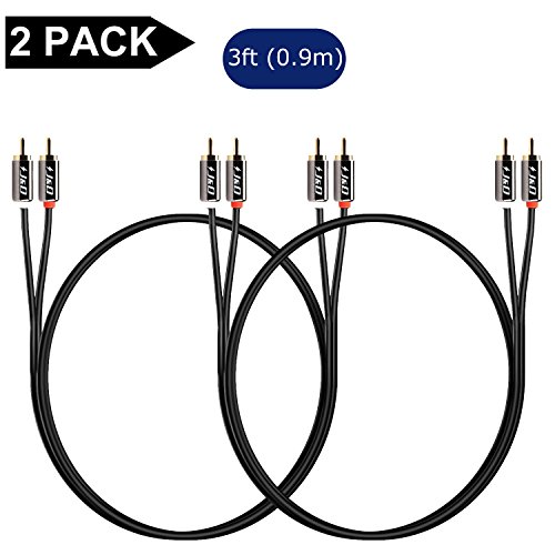 J&D RCA Cable, (2 Pack) Gold-Plated RCA Audio Cables, Copper Shell 2RCA Male to 2RCA Male Stereo Audio Cable, 3 Feet