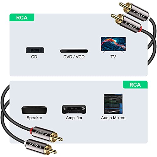 J&D RCA Cable, (2 Pack) Gold-Plated RCA Audio Cables, Copper Shell 2RCA Male to 2RCA Male Stereo Audio Cable, 3 Feet