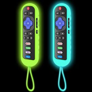 [2pack] tcl roku tv remote cover,compatible with rc280 rc282 remote with buttons for netflix, sling, hulu, now or vudu/espn | 4k uhd roku led tv – 50s435 | roku tv – 32s335 | (luminous green + blue)