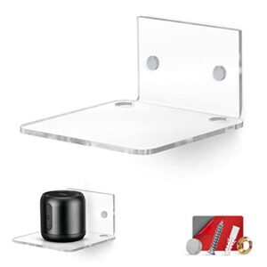 brainwavz 4.5” small floating shelf, adhesive & screw in, for speakers, routers, decor, plants, cameras, photos, kitchen, toilet, cable box & more, universal holder (clear)