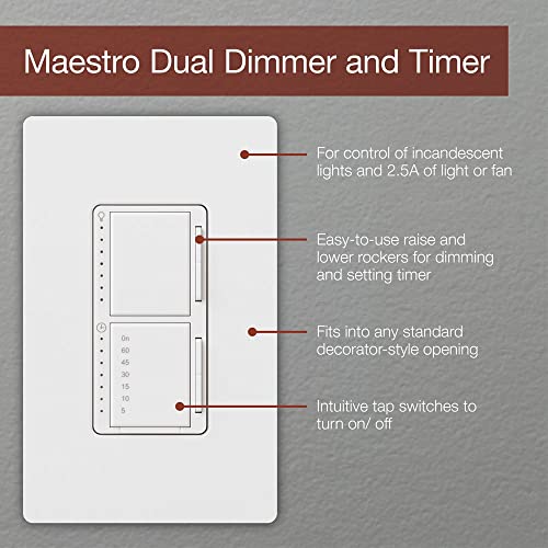 Lutron Maestro 300-Watt Single-Pole Digital Dimmer and Timer Switch, for Incandescent and Halogen Bulbs, MA-L3T251-WH, White