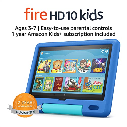 Amazon Fire HD 10 Kids tablet, 10.1", 1080p Full HD, ages 3–7, 32 GB, Sky Blue