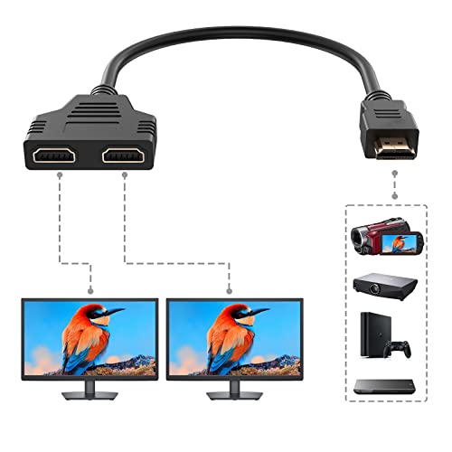 Uzanpie HDMI Splitter 1 in 2 Out, HDMI Output Splitter Adapter for Dual Monitors Male 1080P to Dual HDMI Female 1 to 2 Way HDMI Splitter Adapter Cable for HDTV HD, LED, LCD, TV