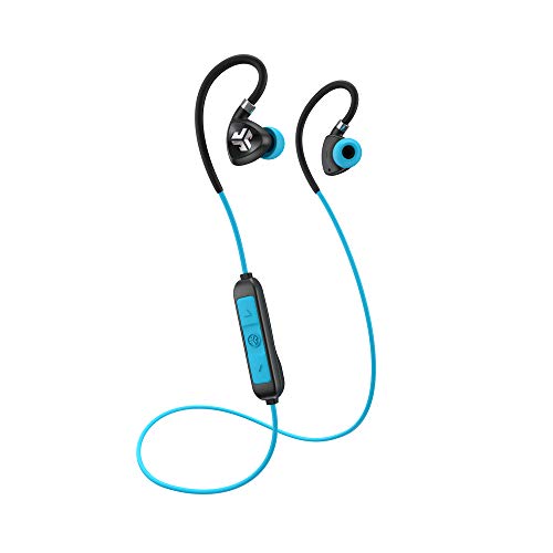 JLab Fit 2.0 Bluetooth Enabled Wireless Sports Earbuds | Bluetooth 4.1 | 10mm Titanium Drivers | 6 Hour Battery Life | IP55 Sweatproof | Flexible Memory Wire | Blue