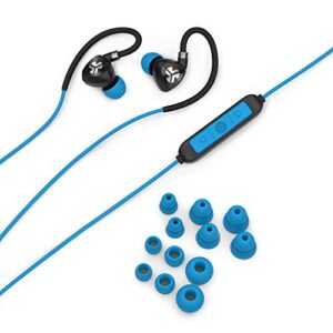 JLab Fit 2.0 Bluetooth Enabled Wireless Sports Earbuds | Bluetooth 4.1 | 10mm Titanium Drivers | 6 Hour Battery Life | IP55 Sweatproof | Flexible Memory Wire | Blue