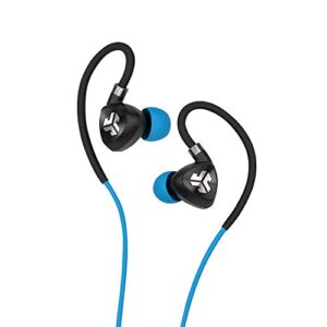 JLab Fit 2.0 Bluetooth Enabled Wireless Sports Earbuds | Bluetooth 4.1 | 10mm Titanium Drivers | 6 Hour Battery Life | IP55 Sweatproof | Flexible Memory Wire | Blue