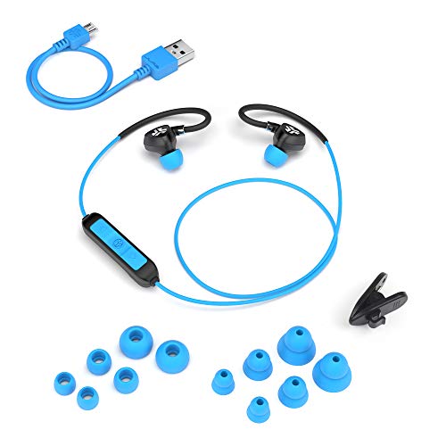 JLab Fit 2.0 Bluetooth Enabled Wireless Sports Earbuds | Bluetooth 4.1 | 10mm Titanium Drivers | 6 Hour Battery Life | IP55 Sweatproof | Flexible Memory Wire | Blue