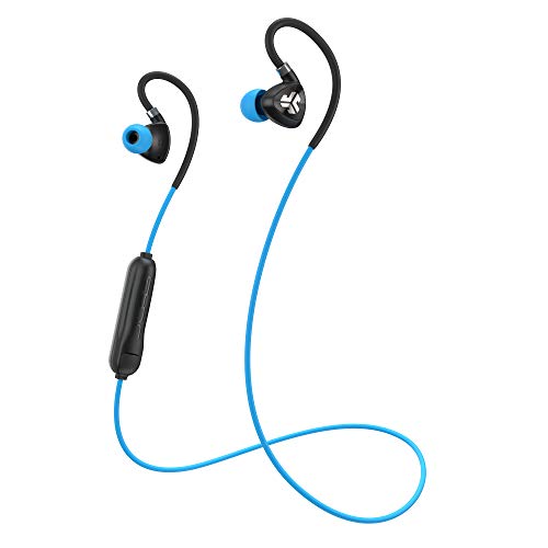 JLab Fit 2.0 Bluetooth Enabled Wireless Sports Earbuds | Bluetooth 4.1 | 10mm Titanium Drivers | 6 Hour Battery Life | IP55 Sweatproof | Flexible Memory Wire | Blue