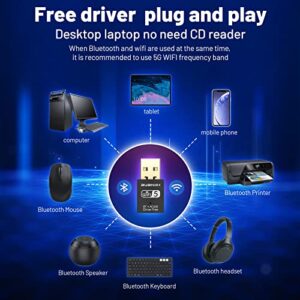 USB WiFi Bluetooth Adapter 2-in-1,Bluetooth Wireless External Receiver，600Mbps 2.4/5.8Ghz Dual Band Wireless Network,Plug and Play, for PC/Laptop/Desktop,Support Win7/8/8.1/10/Win 11