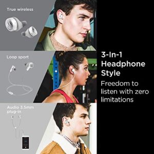 Motorola Tech 3-3-in-1 Smart True Wireless Headphones - Cordless Earbuds, Sport Wire, Audio Plug-in - IPX5, Built-in Microphone, Magnetic Charging Case with Cable Storage System - Platinum White