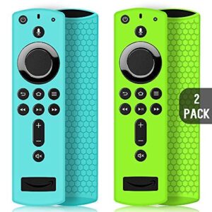 2 pack remote case/cover for fire tv stick 4k,protective silicone holder lightweight anti slip shockproof for fire tv cube/3rd gen all-new 2nd gen alexa voice remote control-turquoise,green