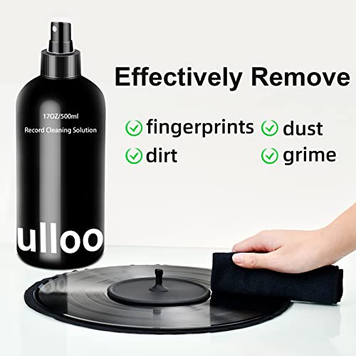 Audio Record Cleaning Solution 17oz/500ml,Vinyl Record Cleaner Fluid with Cleaning Spray & Label Protector & Microfiber Cloth & Protector Pad,Vinyl Cleaner kit for CD DVD Disc Album