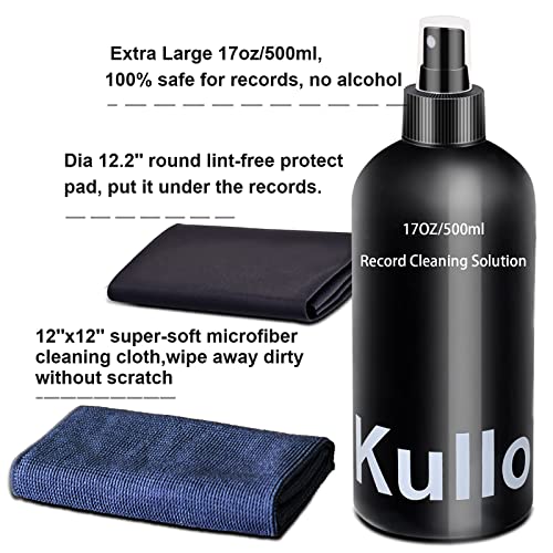 Audio Record Cleaning Solution 17oz/500ml,Vinyl Record Cleaner Fluid with Cleaning Spray & Label Protector & Microfiber Cloth & Protector Pad,Vinyl Cleaner kit for CD DVD Disc Album