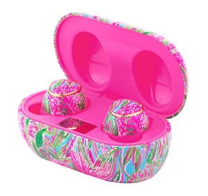 lilly pulitzer bluetooth earbuds with protective charging case, wireless headphones, coming in hot