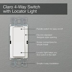 Lutron Claro 15 Amp 4-Way Rocker Switch with Locator Light, CA-4PSNL-WH, White