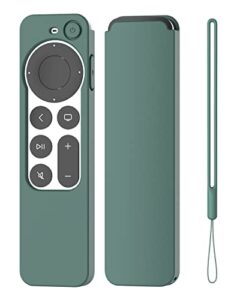 k tomoto compatible with apple tv 4k siri remote case 2021, silky-soft anti-slip protective silicone cover for siri remote control 2nd generation [lanyard included], pine green
