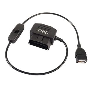 xmsjsiy obd to usb power cable adapter 16pin obd2 male to 5v 2a usb female connector 12v 24v 36v to 5v 2a with switch button for dash camera phone car gps dvr-0.5m/1.6ft