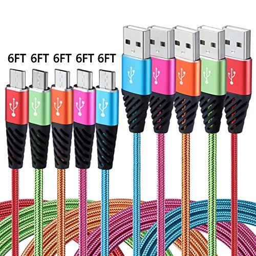 Bynccea Android Charger Cable Fast Charge,Nylon Braided Micro USB Cable 6FT 5-Pack Phone Charger Fast Charging Cord Compatible with Samsung Galaxy S6 S7 Edge J3 J7,LG,HTC,Motorola,Sony,Xbox One,PS4