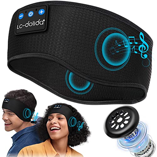 LC-dolida Bluetooth Headband, Cozy Band Wireless Sleep Headphones Sleep Mask with Thin HD Stereo Speakers Music Headband Perfect for Side Sleepers, Sport,Travel Best Gifts for Men Women