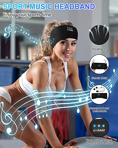 LC-dolida Bluetooth Headband, Cozy Band Wireless Sleep Headphones Sleep Mask with Thin HD Stereo Speakers Music Headband Perfect for Side Sleepers, Sport,Travel Best Gifts for Men Women