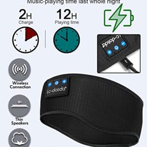 LC-dolida Bluetooth Headband, Cozy Band Wireless Sleep Headphones Sleep Mask with Thin HD Stereo Speakers Music Headband Perfect for Side Sleepers, Sport,Travel Best Gifts for Men Women