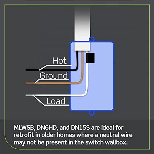 Leviton DN6HD-2RW Decora Smart No-Neutral 600W Dimmer, Requires MLWSB Wi-Fi Bridge to Work with My Leviton, Alexa, Hey Google, HomeKit/Siri, White