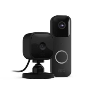 blink video doorbell (black) + mini camera (black) with sync module 2 | two-way audio, hd video, motion and chime alerts | alexa enabled