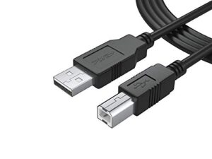 6ft long usb-printer-cable 2.0 for hp officejet laserjet envy; canon pixma; epson workforce stylus expression home; brother; silhouette cameo; dell scanner fax high speed cord 2.0