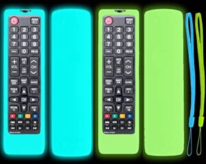 2 pack glow case for samsung smart tv bn59-01199f bn59-01301a bn59-01315a remote silicone skin sleeve with strap for samsung tv remote control replacement case cover glow in the dark – blue green