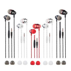 5 packs earbud headphones with remote & microphone, findtop in ear earphone brass sound noise isolating tangle free for ios and android smart phones, laptops