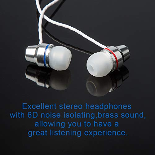 5 Packs Earbud Headphones with Remote & Microphone, findTop in Ear Earphone Brass Sound Noise Isolating Tangle Free for iOS and Android Smart Phones, Laptops