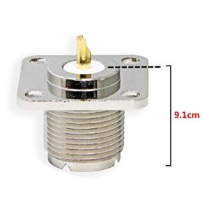 UHF Panel Mount, 5-Pack Female SO239 Chassis Mount 4-Hole Jack Flange Solder Cup RF Coax Connector for J Pole Antenna, 1/4 Wave Antenna, Ground Plane Antenna