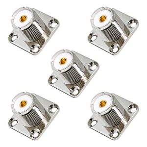 uhf panel mount, 5-pack female so239 chassis mount 4-hole jack flange solder cup rf coax connector for j pole antenna, 1/4 wave antenna, ground plane antenna