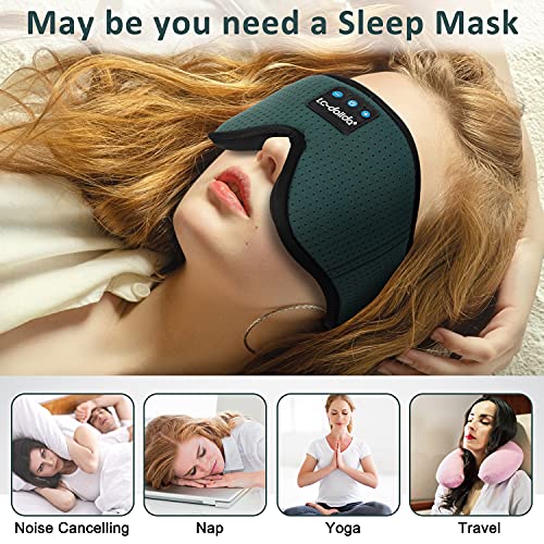 Sleep Mask with Bluetooth Headphones,LC-dolida Sleep Headphones Bluetooth Sleep Mask Breathable Sleeping Headphones for Side Sleepers Best Gift and Travel Essential (Green)