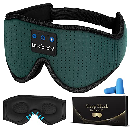 Sleep Mask with Bluetooth Headphones,LC-dolida Sleep Headphones Bluetooth Sleep Mask Breathable Sleeping Headphones for Side Sleepers Best Gift and Travel Essential (Green)