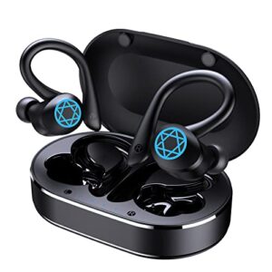 wireless earbuds bluetooth sports earphones with earhook, long playtime earbuds in ears, hands free stereo noise cancelling earphones with hd mic, waterproof earphones for exercising/running/game