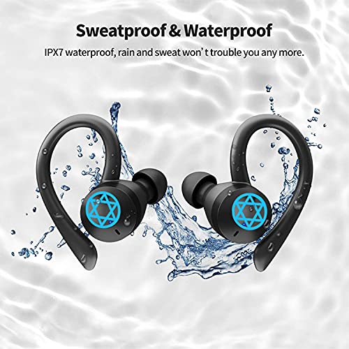 Wireless Earbuds Bluetooth Sports Earphones with Earhook, Long Playtime Earbuds in Ears, Hands Free Stereo Noise Cancelling Earphones with HD Mic, Waterproof Earphones for Exercising/Running/Game