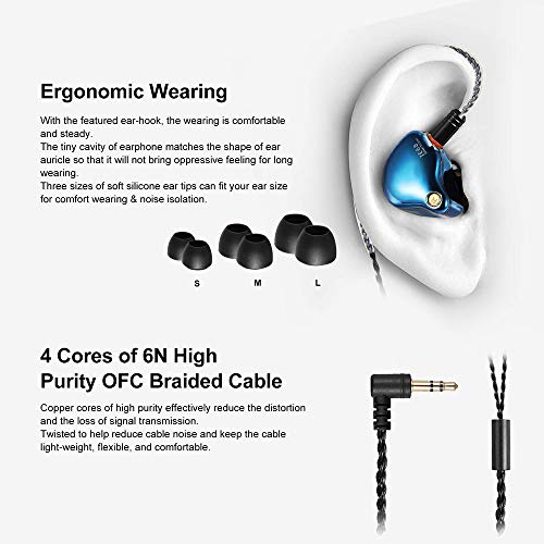 Famedy in-Ear Monitors, Wired Earbuds with Tesla Technology Headphone MMCX Detachable Cables,Noise-Isolating in Ear Earbuds for Musicians Drummer HiFi Stereo IEM Earphones (Blue, no Mic