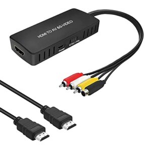 HDMI to AV and S-Video Converter HDMI to Audio Video Converter HDMI to RCA Adapter with Svideo Cable Support 720P/1080p for Roku /Xbox / STB/ VCR/ Blu-ray/ DVD/ PS3/ Laptop/ TV/ Projector etc